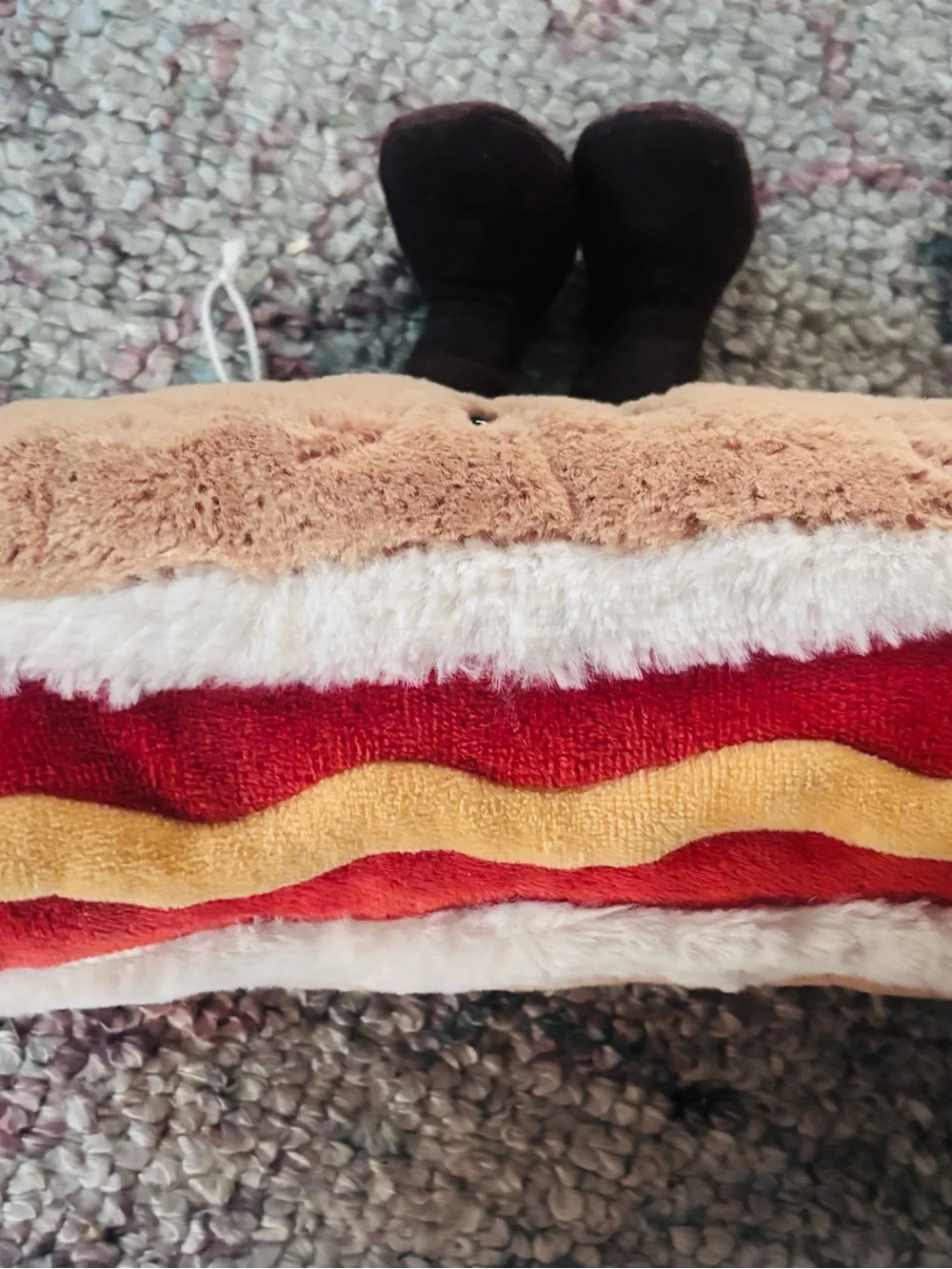 Jellycat Rainbow Hot Dog Plush Pillow – Brown, Black, Pink, Yellow, White